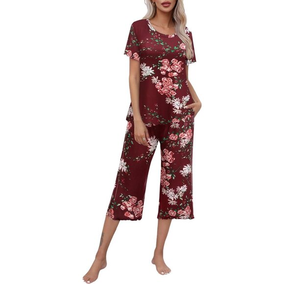 Women's Pajamas Set Short Sleeve Top With Capri Pants Pjs Lounge & Sleepwear